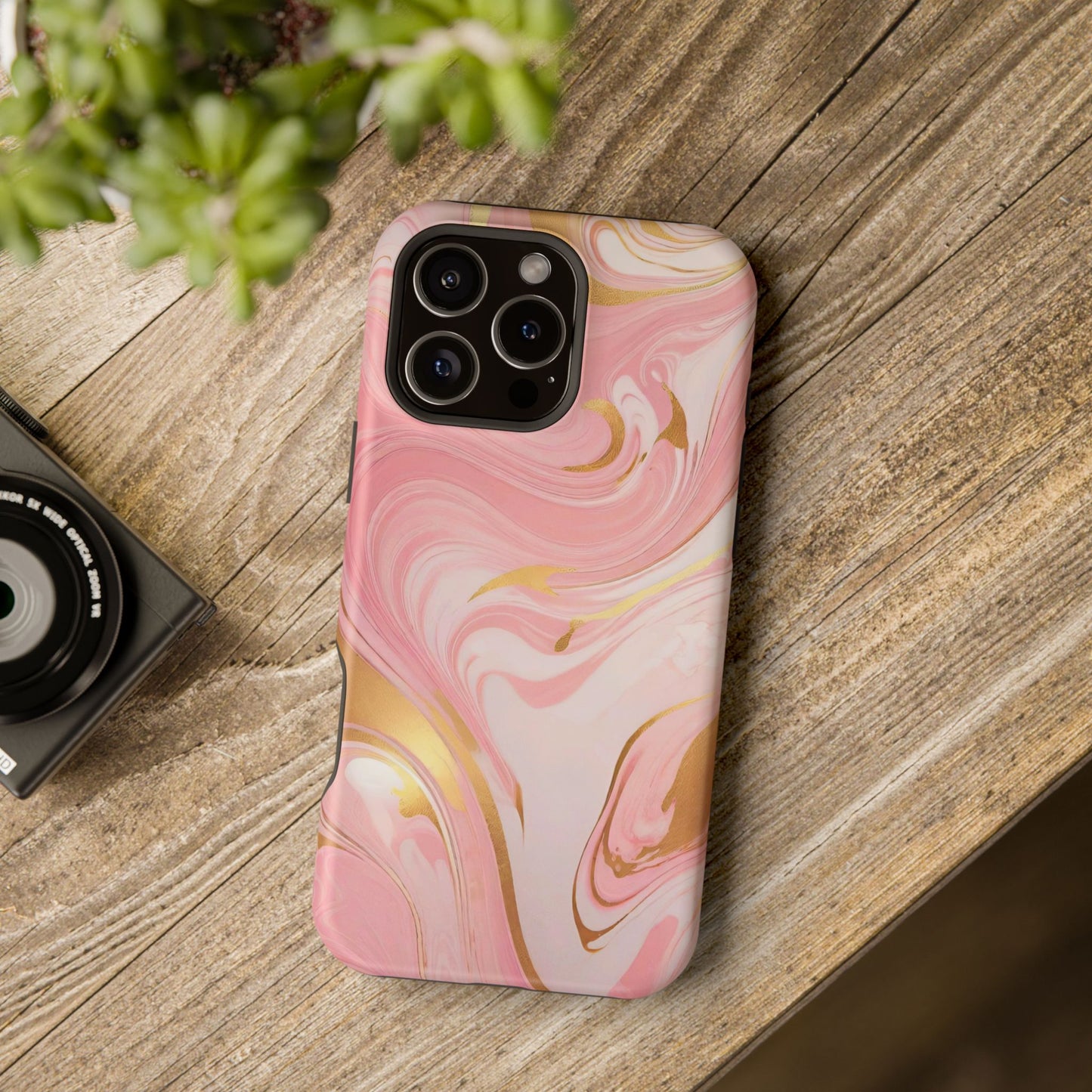 Stylish Magnetic Phone Case, Pink Marble Protective Cover