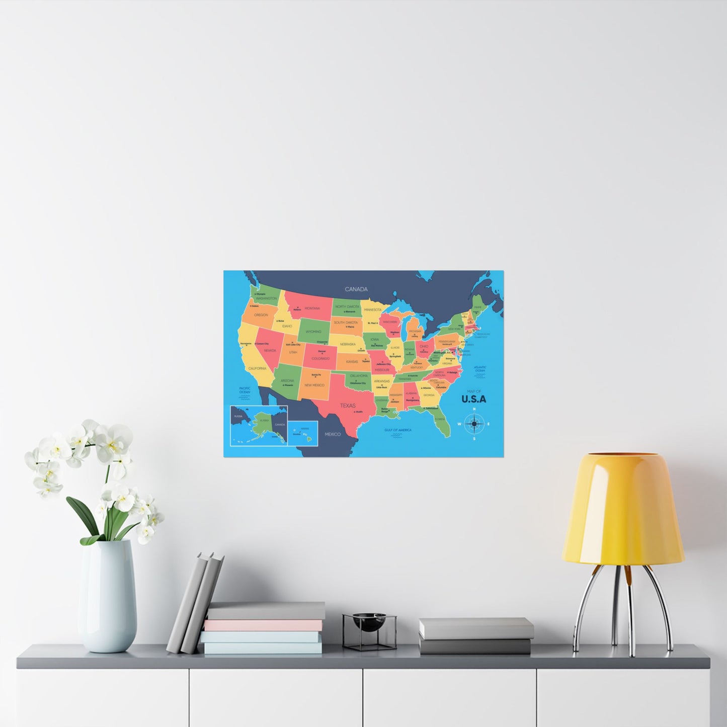 USA Map States and Capitals Posters