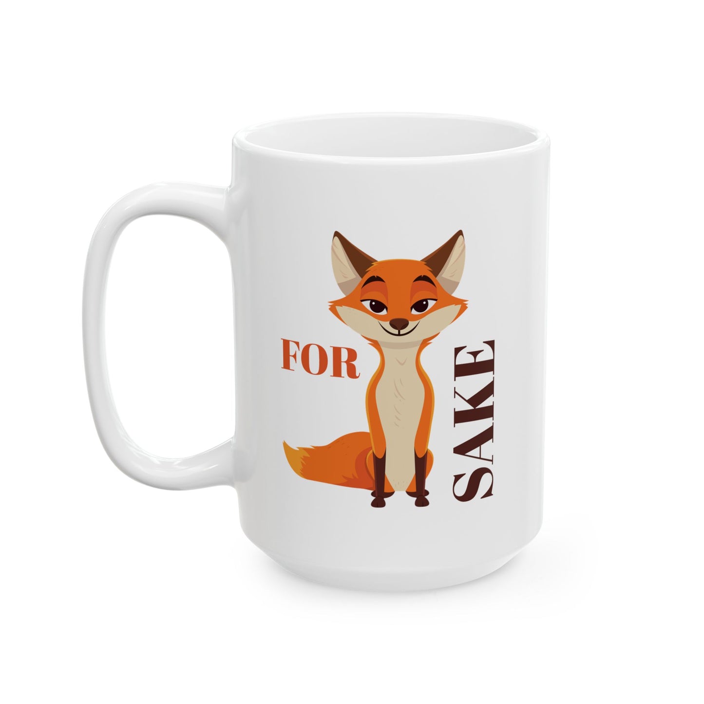 Funny Ceramic Mug - "For Fox Sake" Humorous Coffee Cup, Quirky Drinkware, Perfect for Holiday or Birthday Gifts, 11oz & 15oz