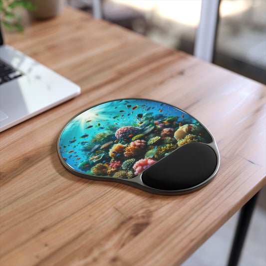 Coral Reef Mouse Pad with Wrist Rest - Vibrant Ocean Design for Comfort