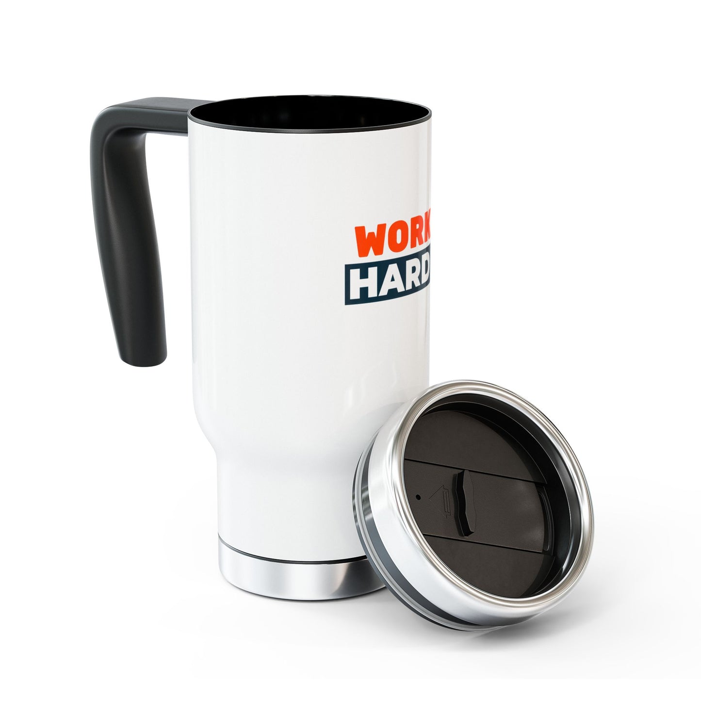 Work Hard Stainless Steel Travel Mug with Handle — 14oz