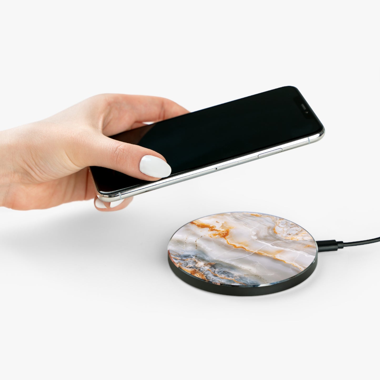 Stylish Marble 10W Qi Certified Fast Wireless Charging Pad, Modern Unique Desk Accessory