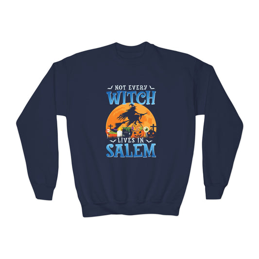 Youth Halloween Crewneck Sweatshirt - Not Every Witch Lives in Salem