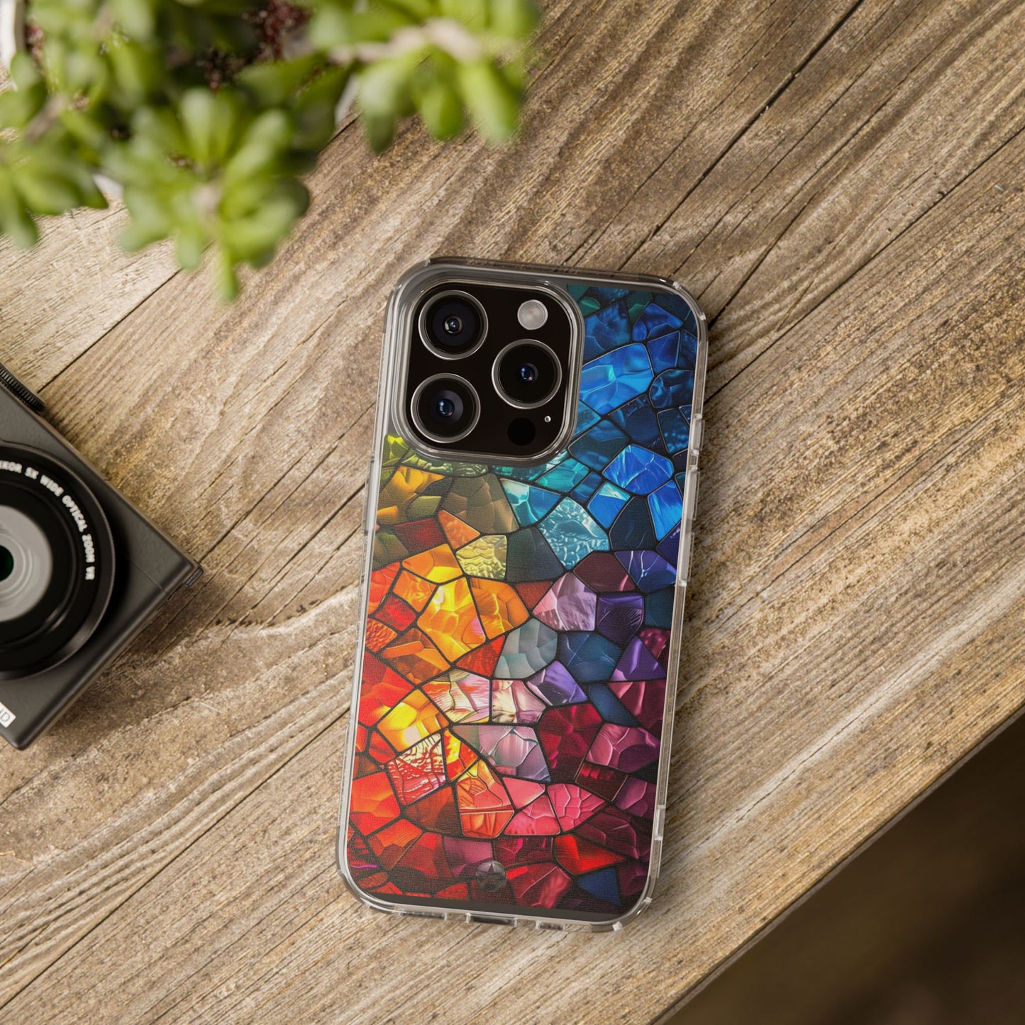 Vibrant Clear Phone Case, Colorful Stained Glass Design