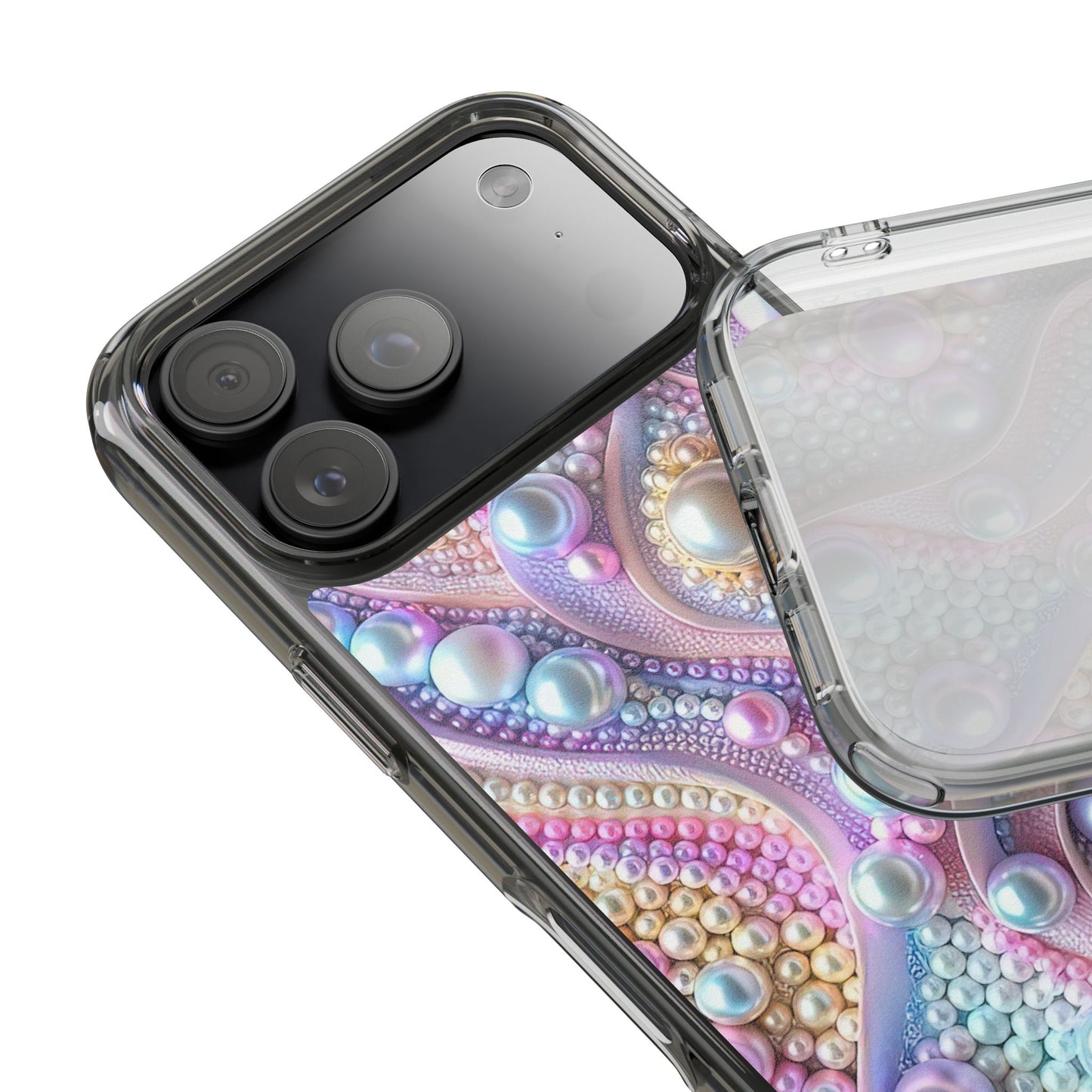 Colorful Pearl Wave Clear Phone Case, Elegant iPhone Cover