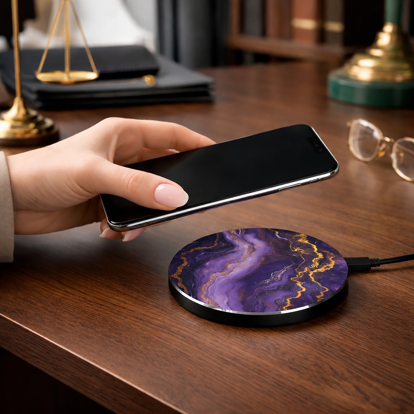 Purple Gold Marble Wireless Charger