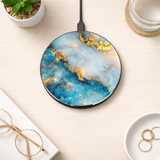 Blue Gold Marble Wireless Charger