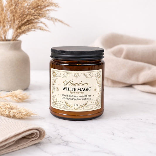 White Magic Abundance Scented Soy Candle — Amber Jar