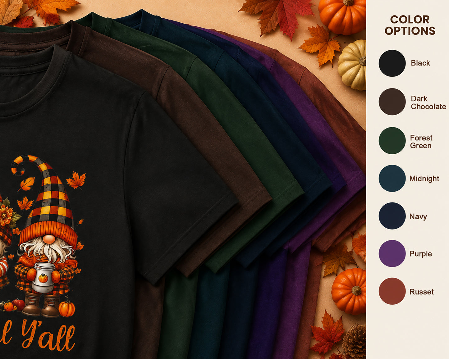 Fall Gnomes T-Shirt — "Happy Fall Y'all" Autumn Tee