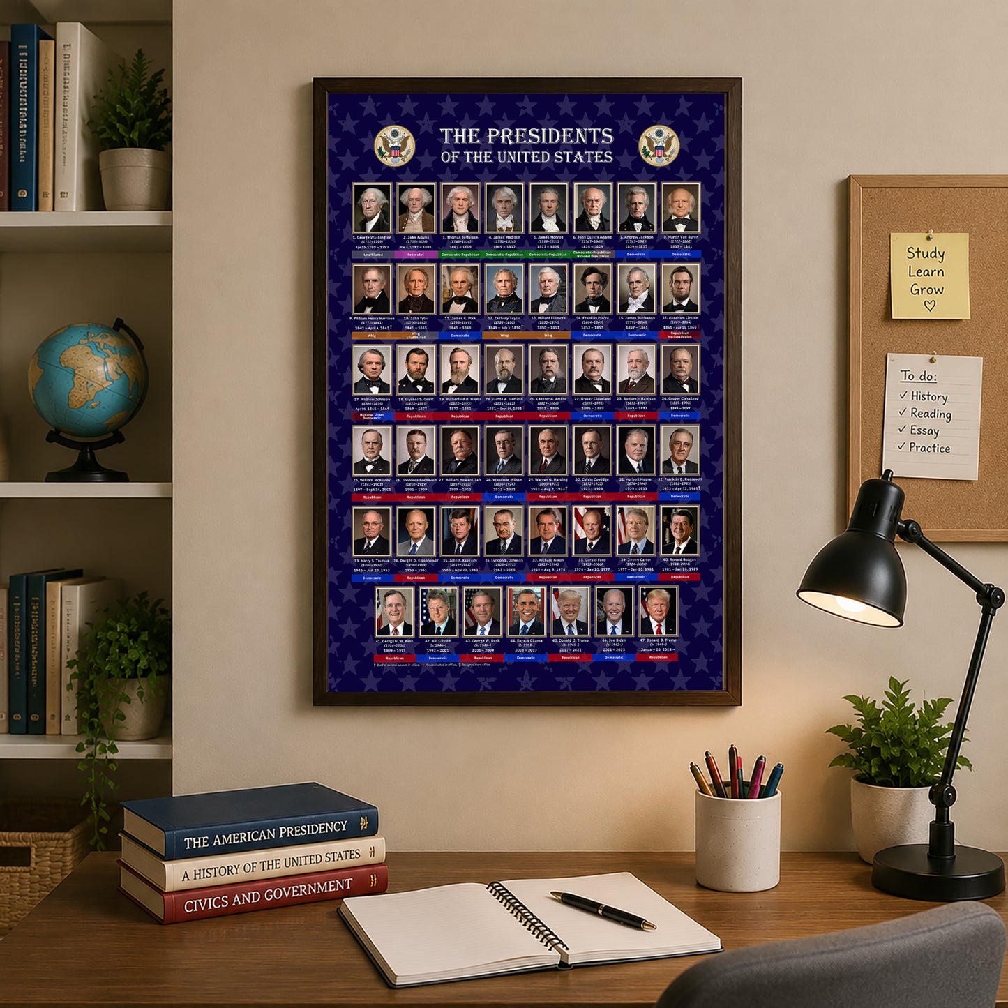 United States Presidents Poster — Rolled Historical Portraits Chart