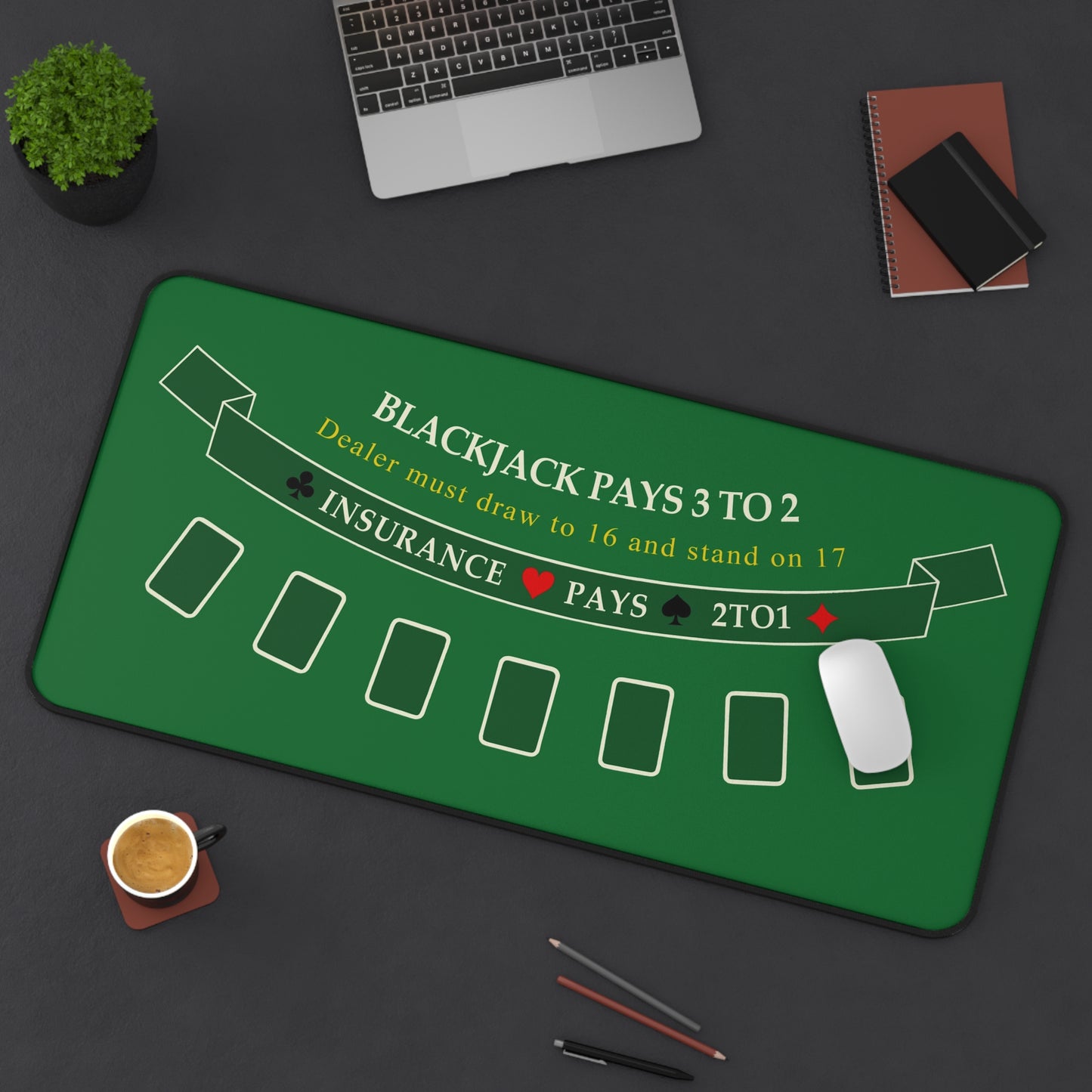 2-in-1 Blackjack Desk Mat with Stitched Edge
