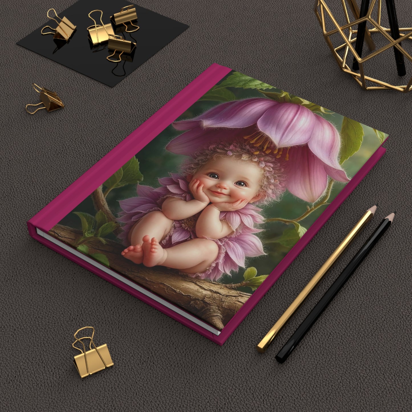 Whimsical Floral Hardcover Journal, Cute Baby Fairy Design