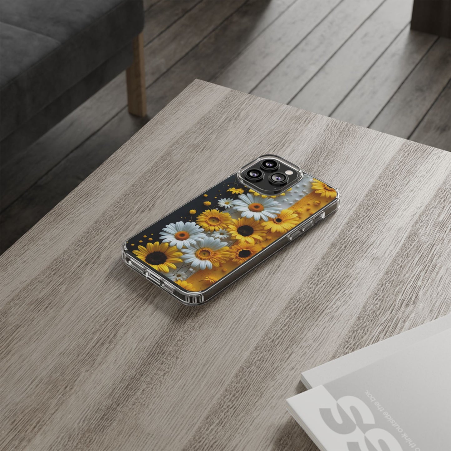 Clear Floral Phone Case - Yellow and White Daisy Pattern Colorful Spring Accessory