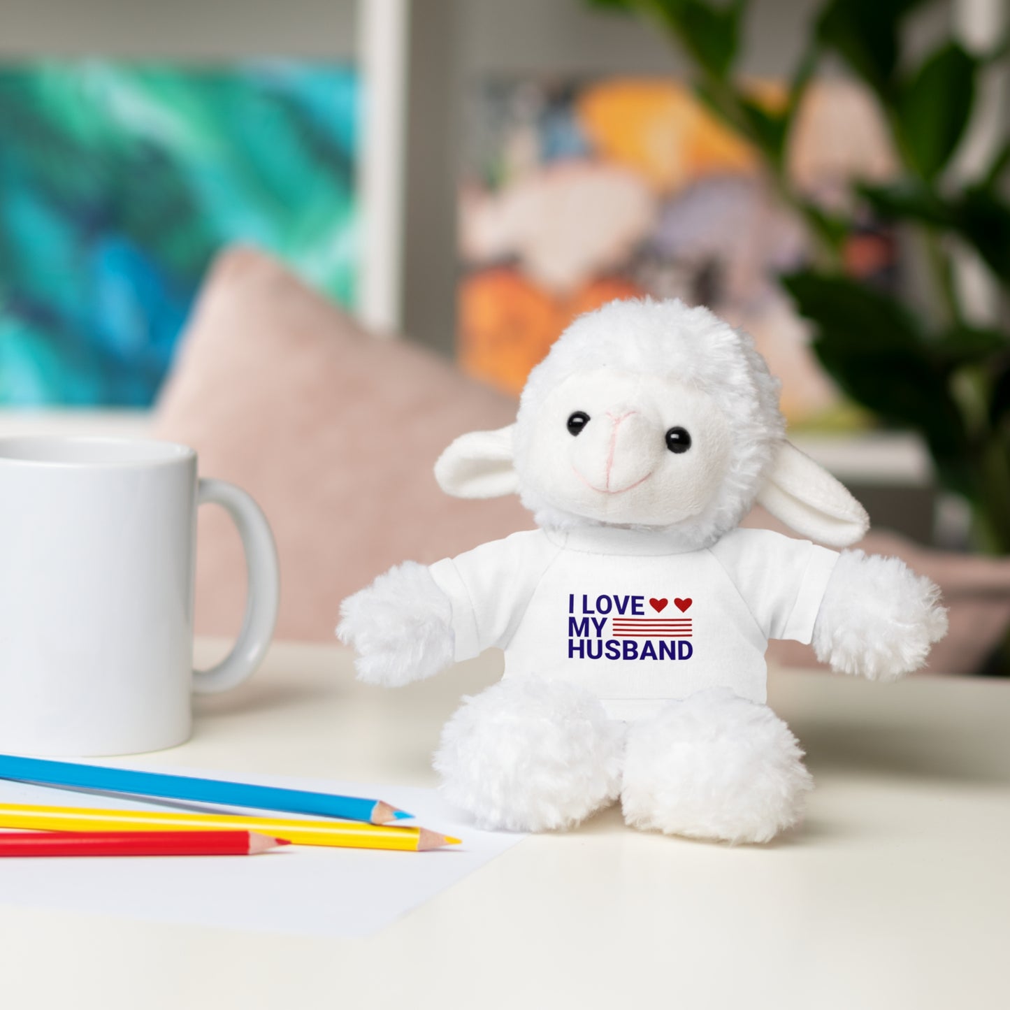 Stuffed Animal with "I love my husband" Tee, Gift for husband