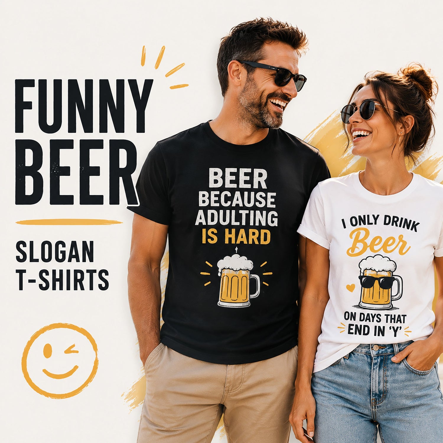 Funny beer slogan t-shirts for men and women featuring playful beer-themed designs.