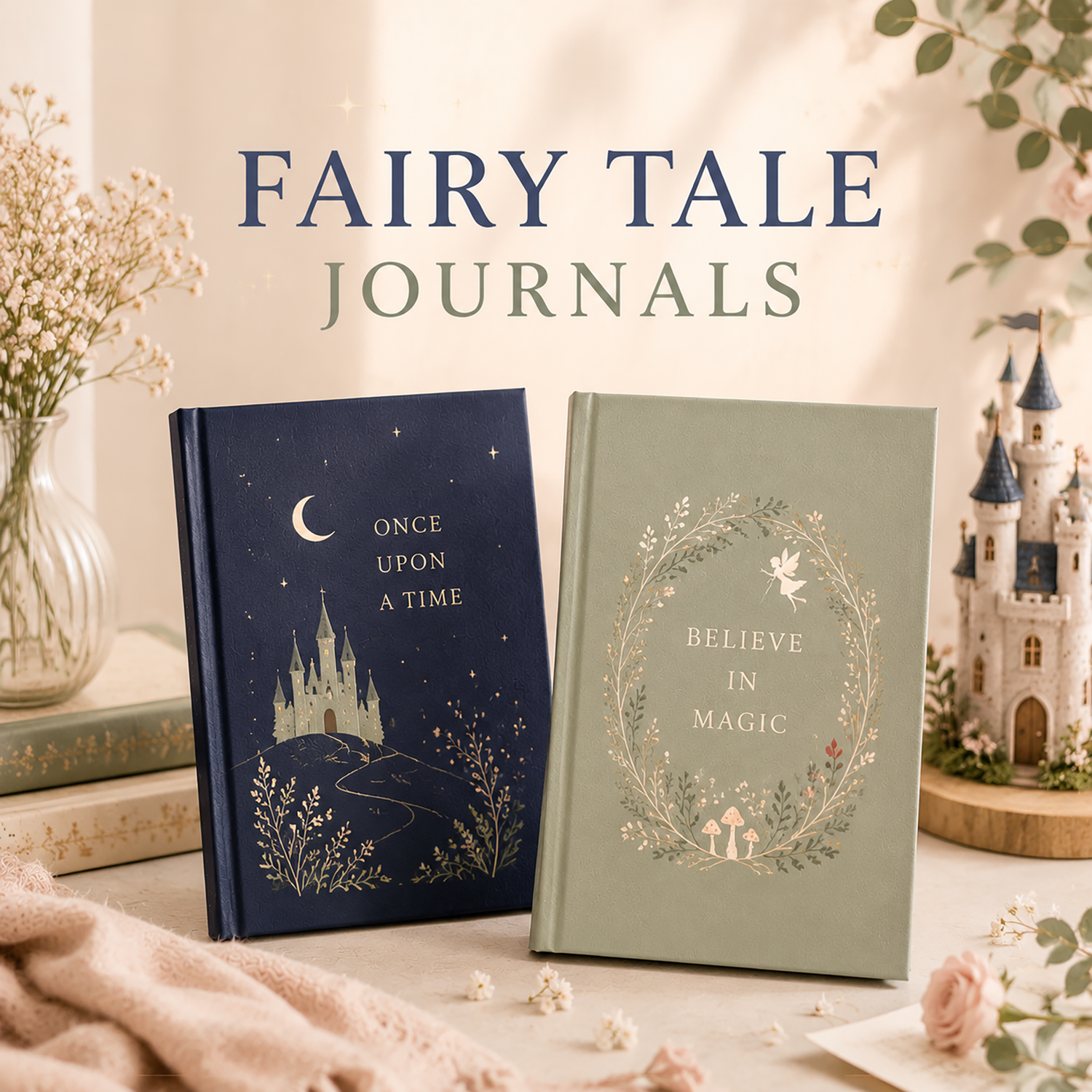 Fairy Tale Journals featuring magical castle artwork, whimsical fairy-inspired designs, and enchanting hardcover journals for writing, creativity, and imagination.