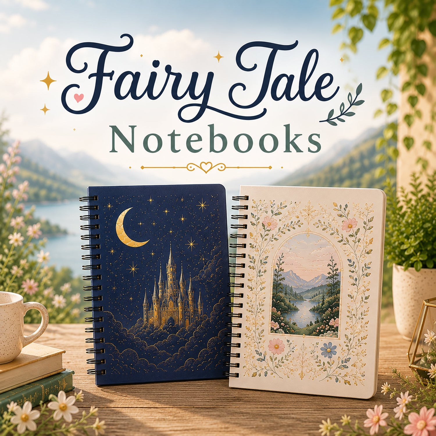 Fairy Tale notebooks with fantasy-inspired artwork, enchanted castles, and whimsical storybook designs.