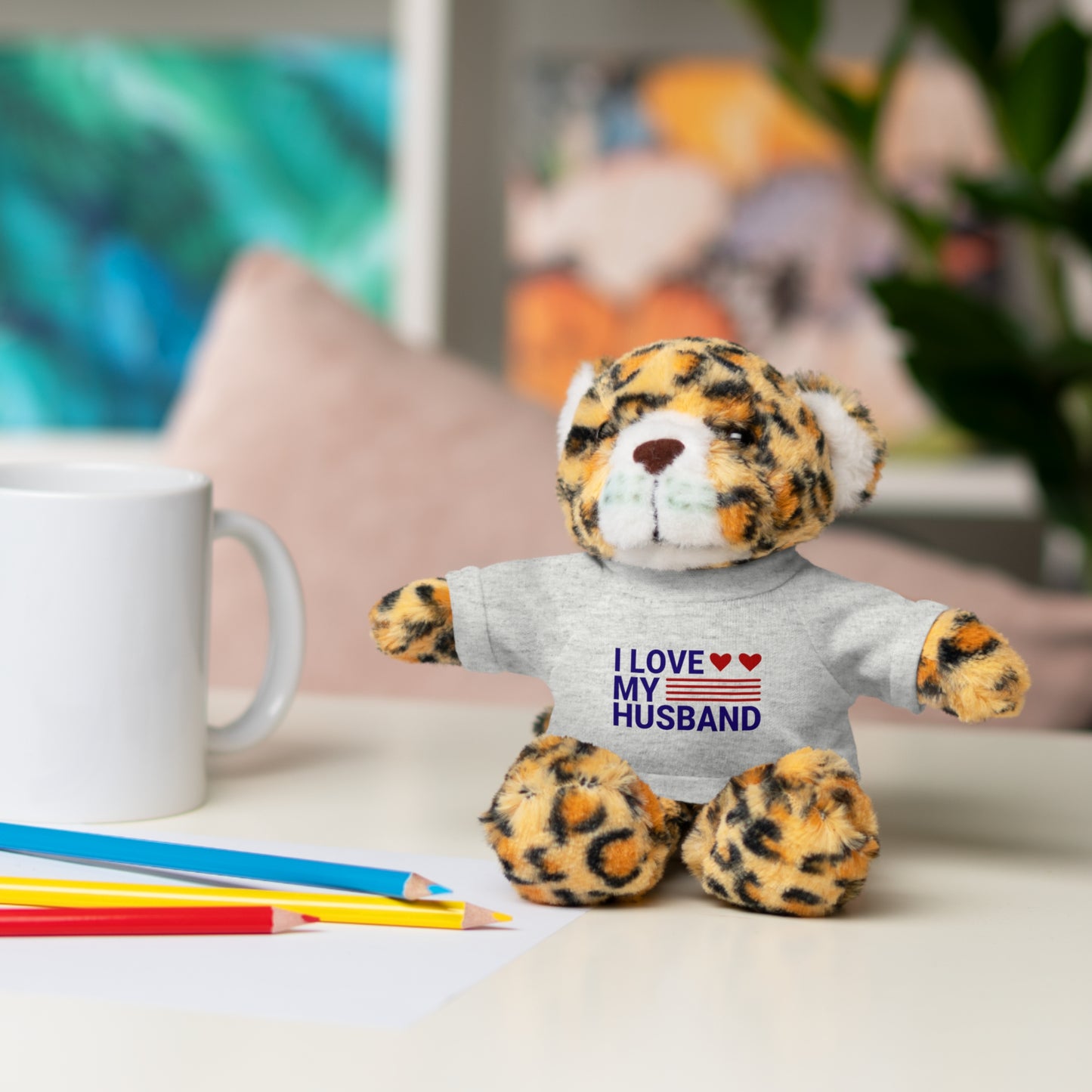 Stuffed Animal with "I love my husband" Tee, Gift for husband