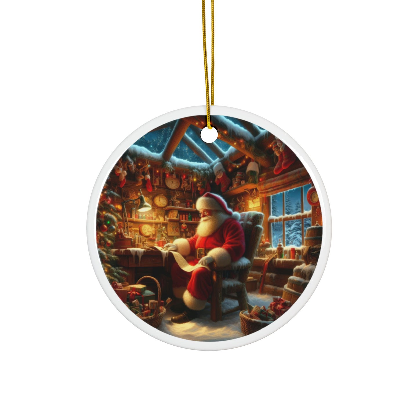 Santa’s Holiday Checklist Christmas Ceramic Ornaments, 2-Side Print, (1pc, 3pcs, 5pcs, 10pcs)