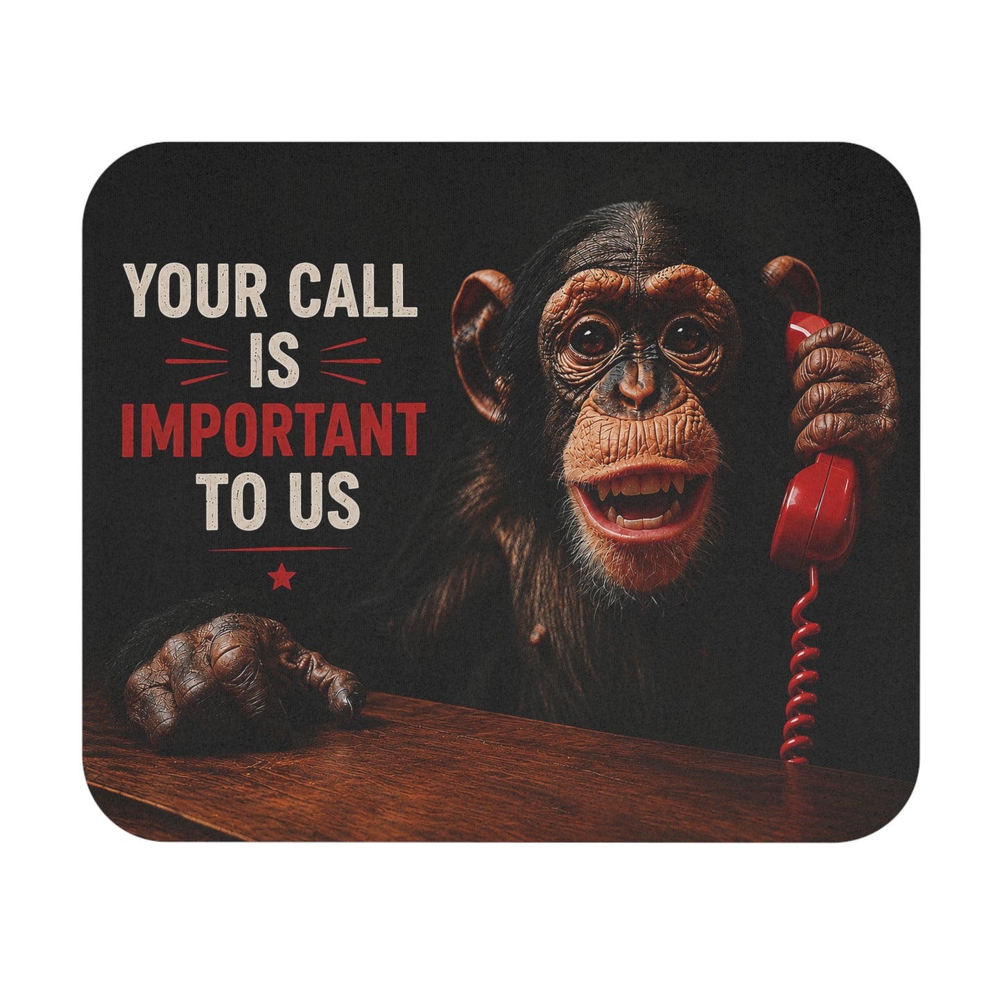 Funny Monkey 'Your Call Is Important To Us' Mouse Pad