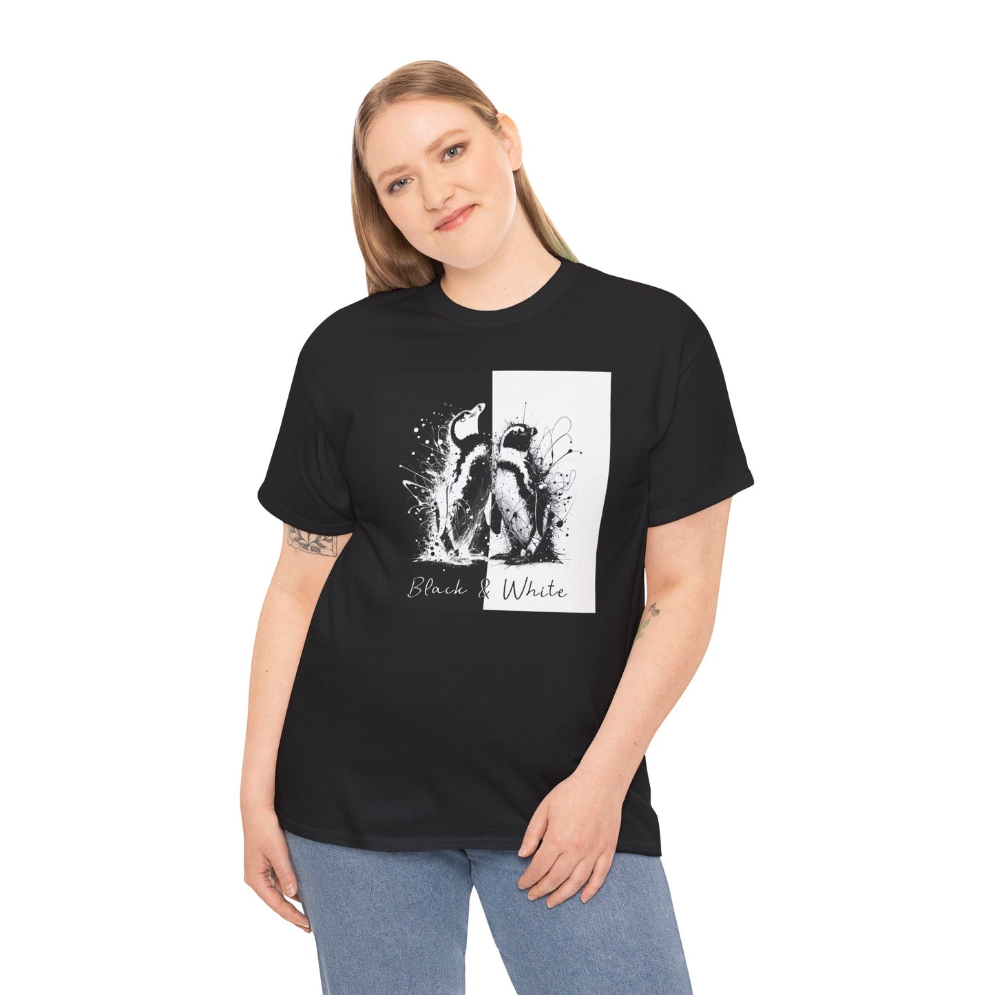 Black & White Penguins Unisex Heavy Cotton Tee