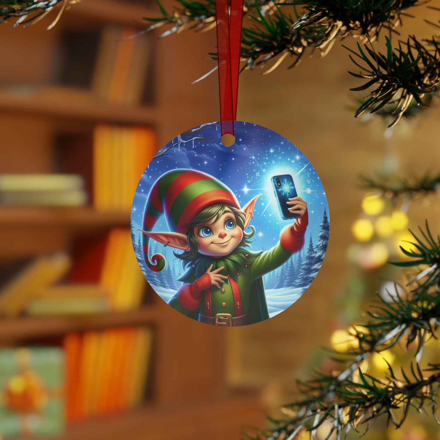 Elfie On The Selfie Metal Ornaments, 2-Side Print