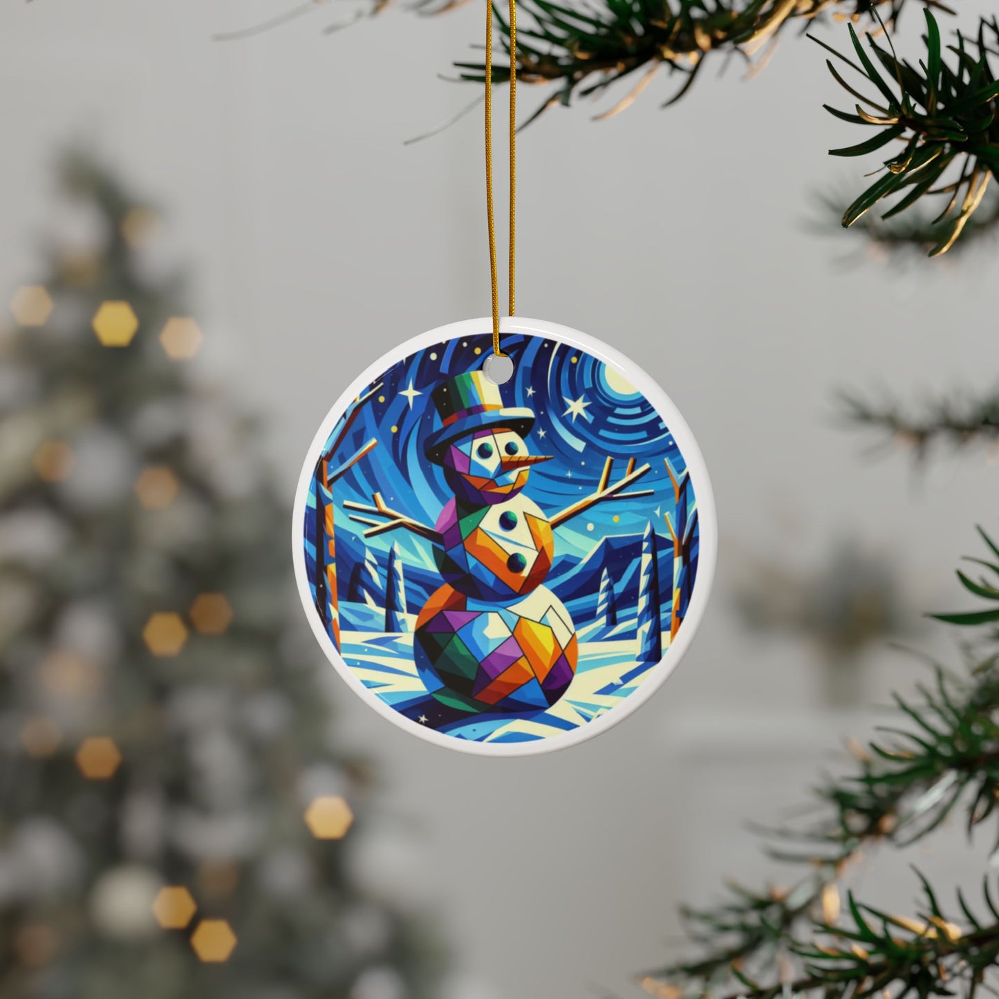 Cubist Frosty Abstract Christmas Ceramic Ornaments, 2-Side Print, (1pc, 3pcs, 5pcs, 10pcs)