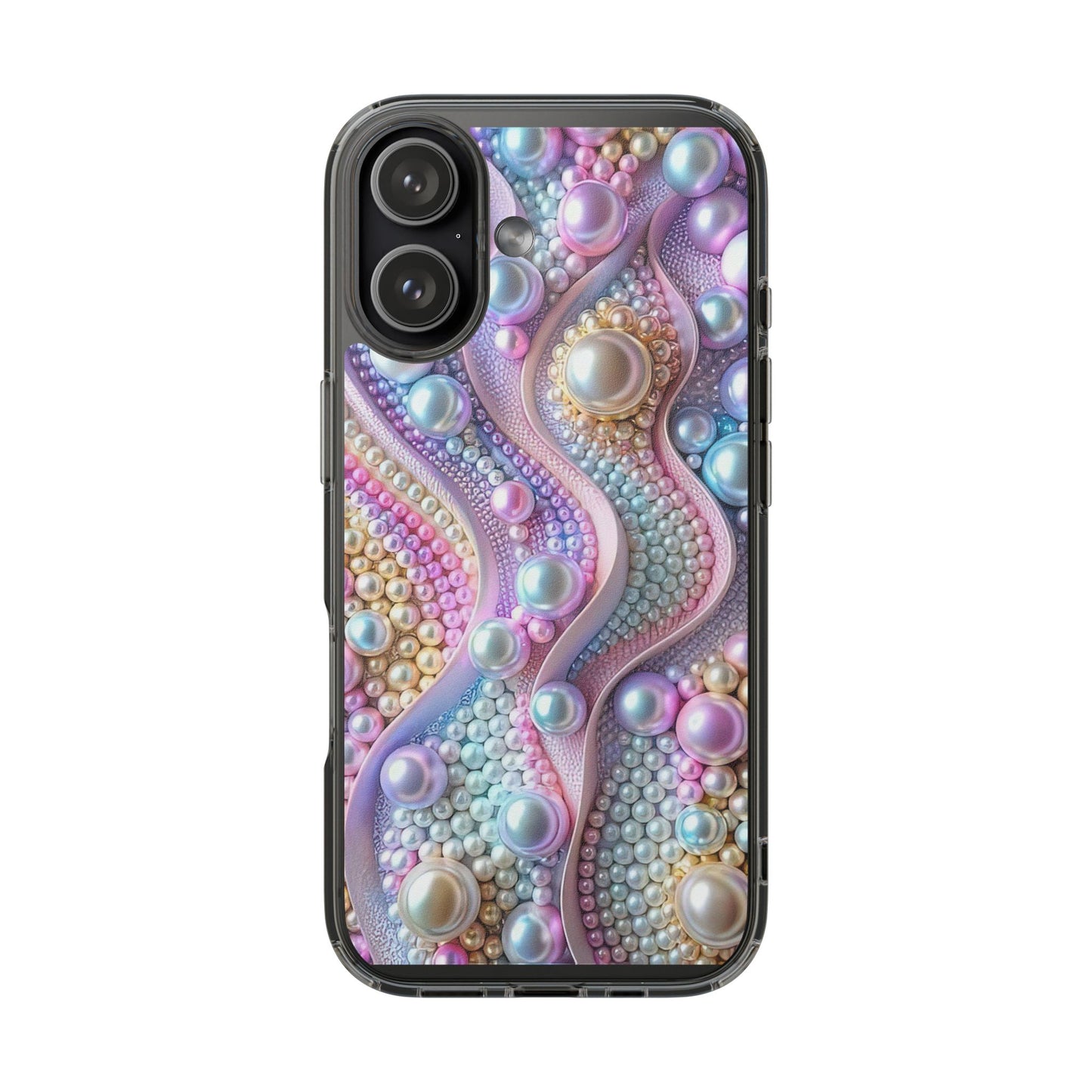 Colorful Pearl Wave Clear Phone Case, Elegant iPhone Cover