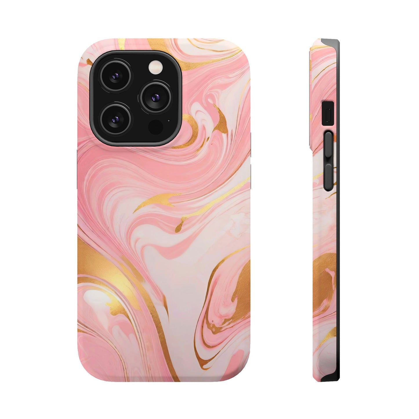 Stylish Magnetic Phone Case, Pink Marble Protective Cover