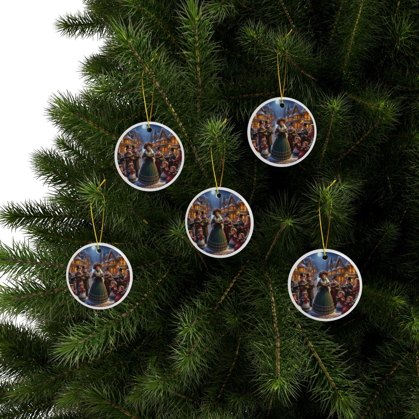 Victorian Christmas Carols Christmas Ceramic Ornaments (1pcs, 3pcs, 5pcs, 10pcs) 2-Side Print