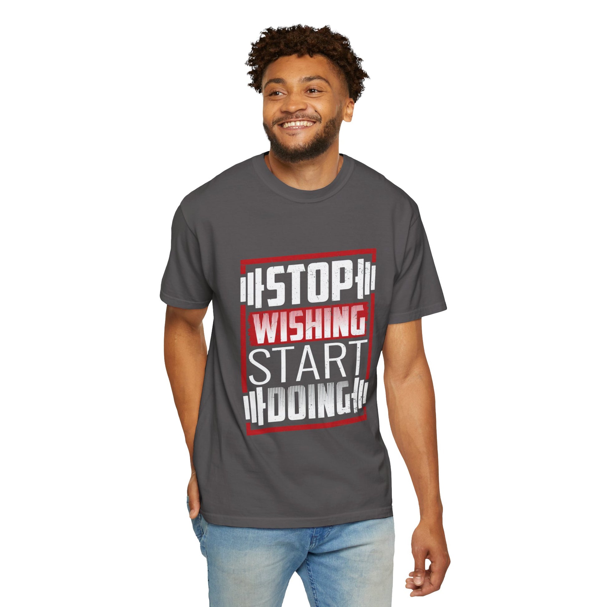 Motivational Workout T-Shirt - 'Stop Wishing Start Doing'