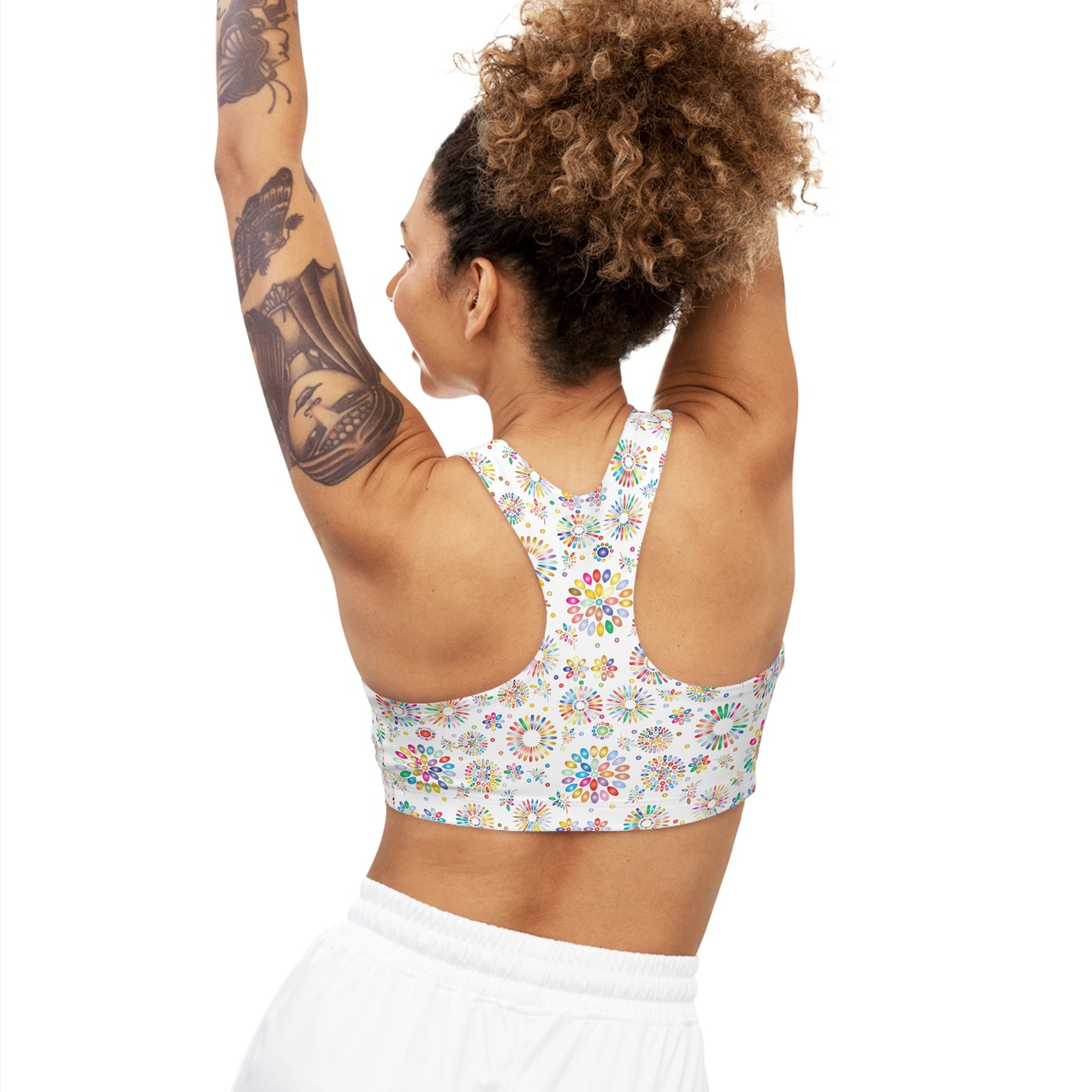 Vibrant Vibes Seamless Sports Bra (AOP) / White