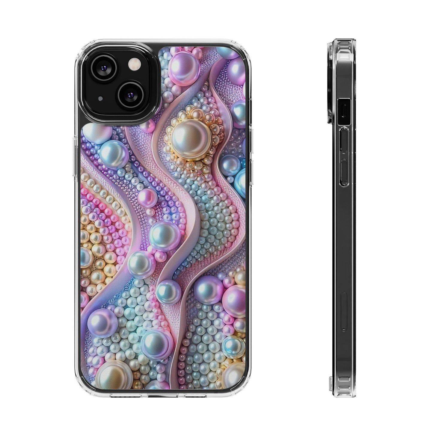 Colorful Pearl Wave Clear Phone Case, Elegant iPhone Cover