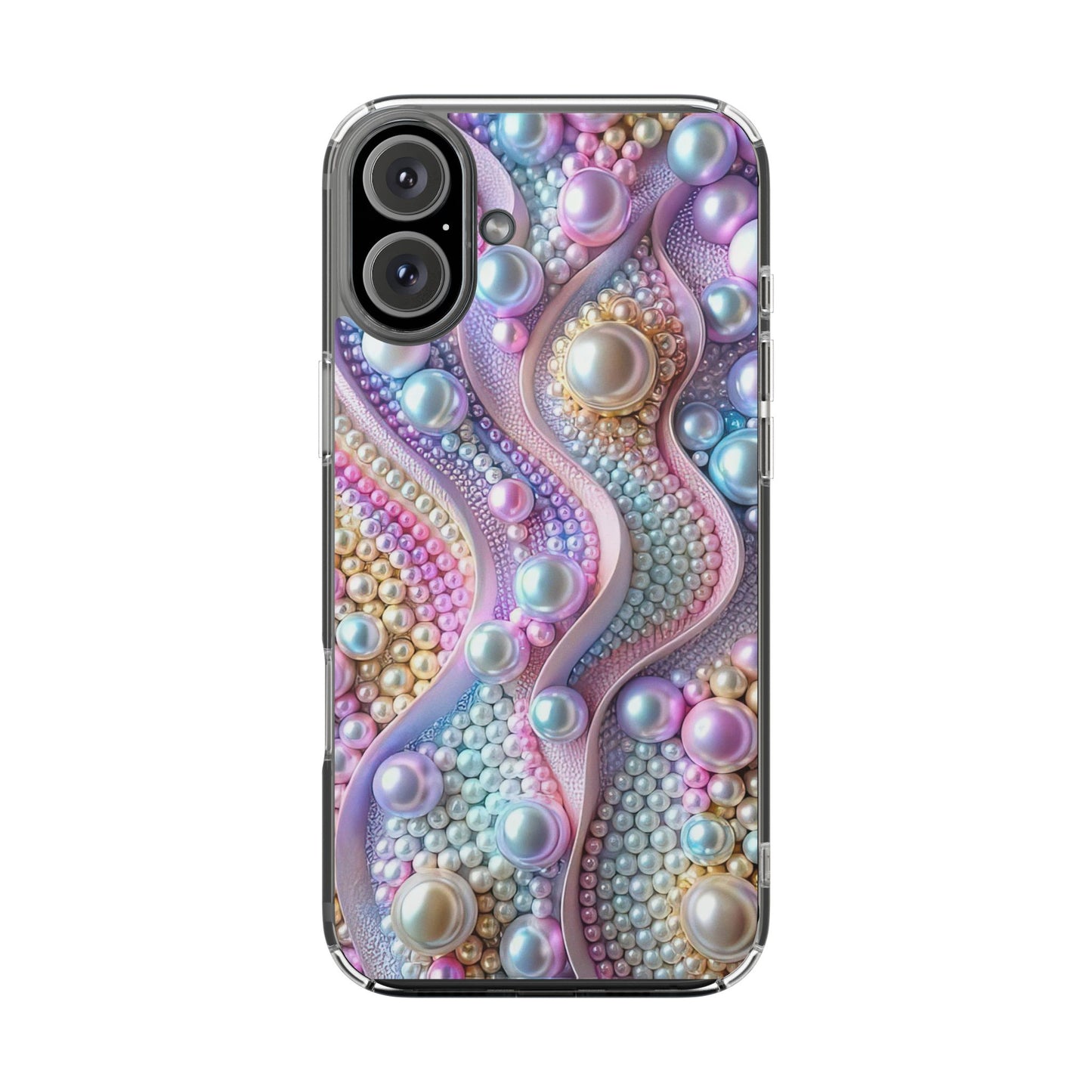 Colorful Pearl Wave Clear Phone Case, Elegant iPhone Cover