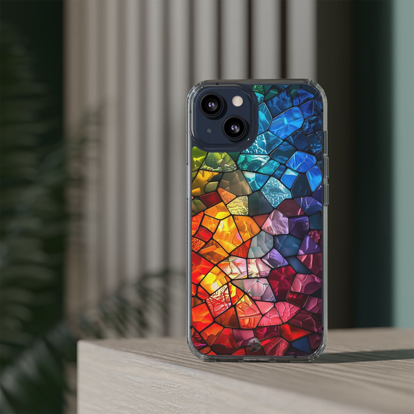 Vibrant Clear Phone Case, Colorful Stained Glass Design
