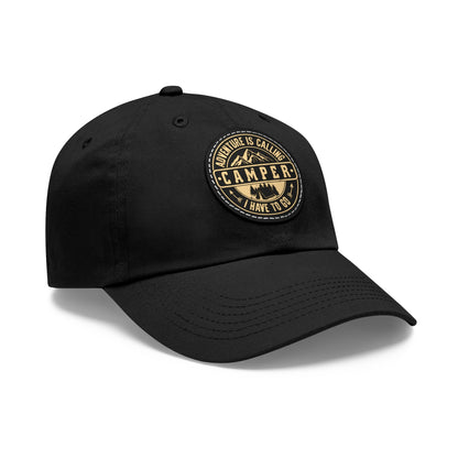 Adventure Camper Dad Hat - Leather Patch Cap for Outdoor Lovers