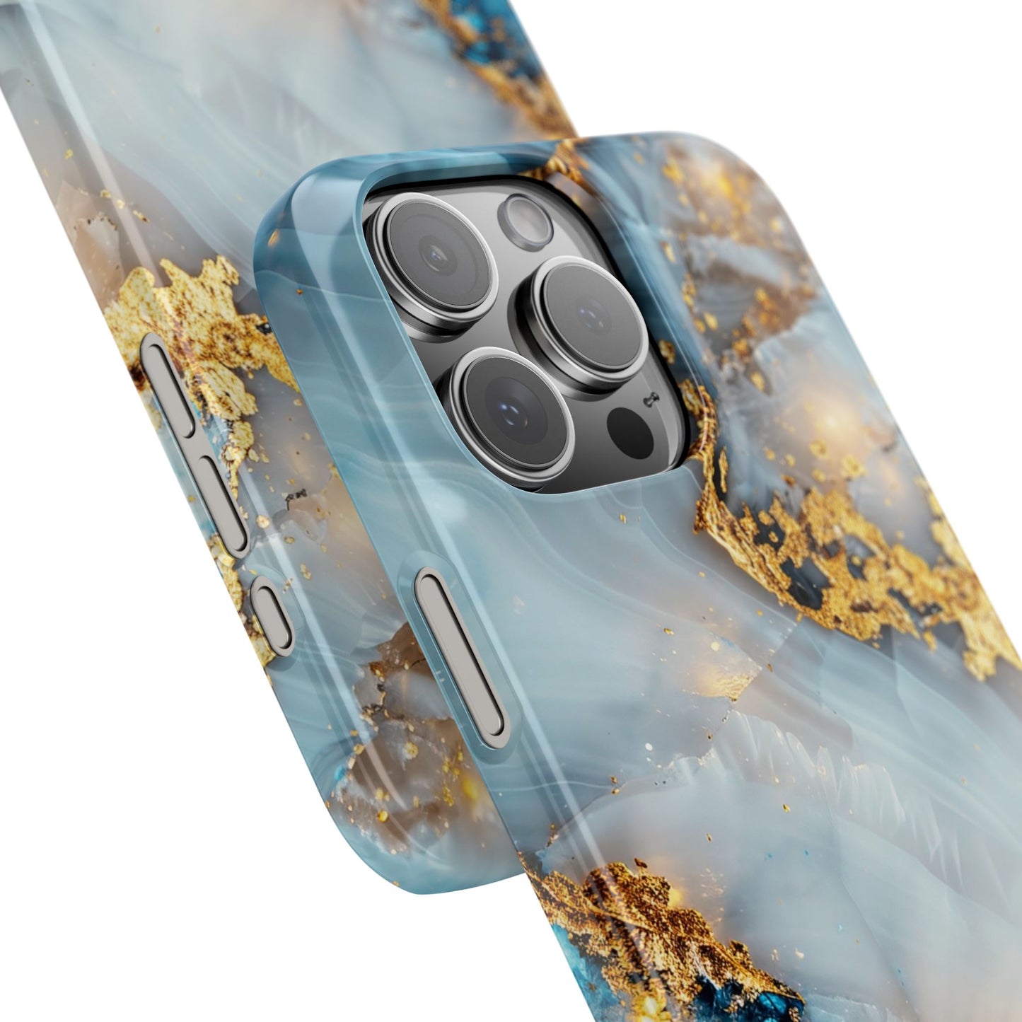 Marble Luxe Slim iPhone Case, Elegant Blue & Gold Design