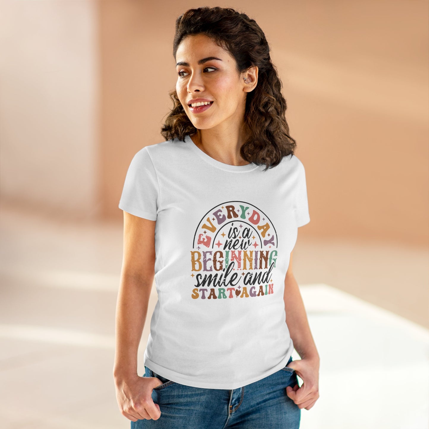 Everyday Inspiration Women’s Midweight Cotton Tee - New Beginnings & Smiles