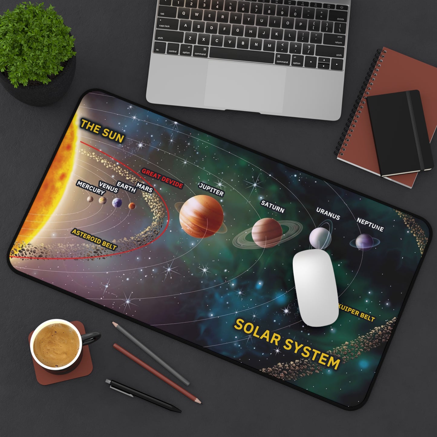 Solar System Educational Desk Mat — Planets Diagram Study Mat for Kids & Students