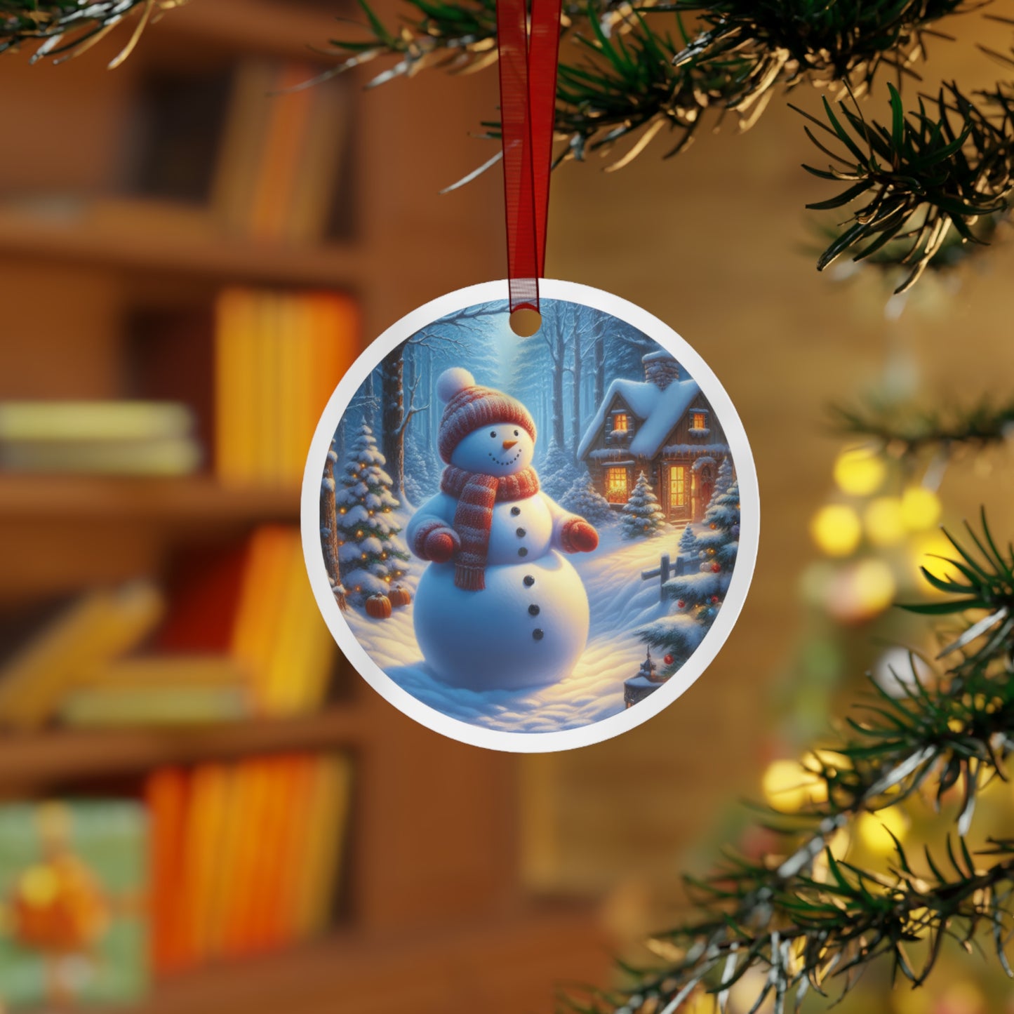 Winter’s Gentle Snowman Metal Ornaments, 2-Side Print