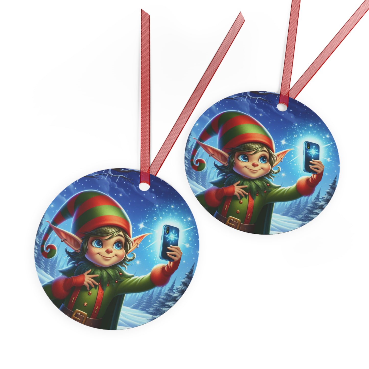 Elfie On The Selfie Metal Ornaments, 2-Side Print