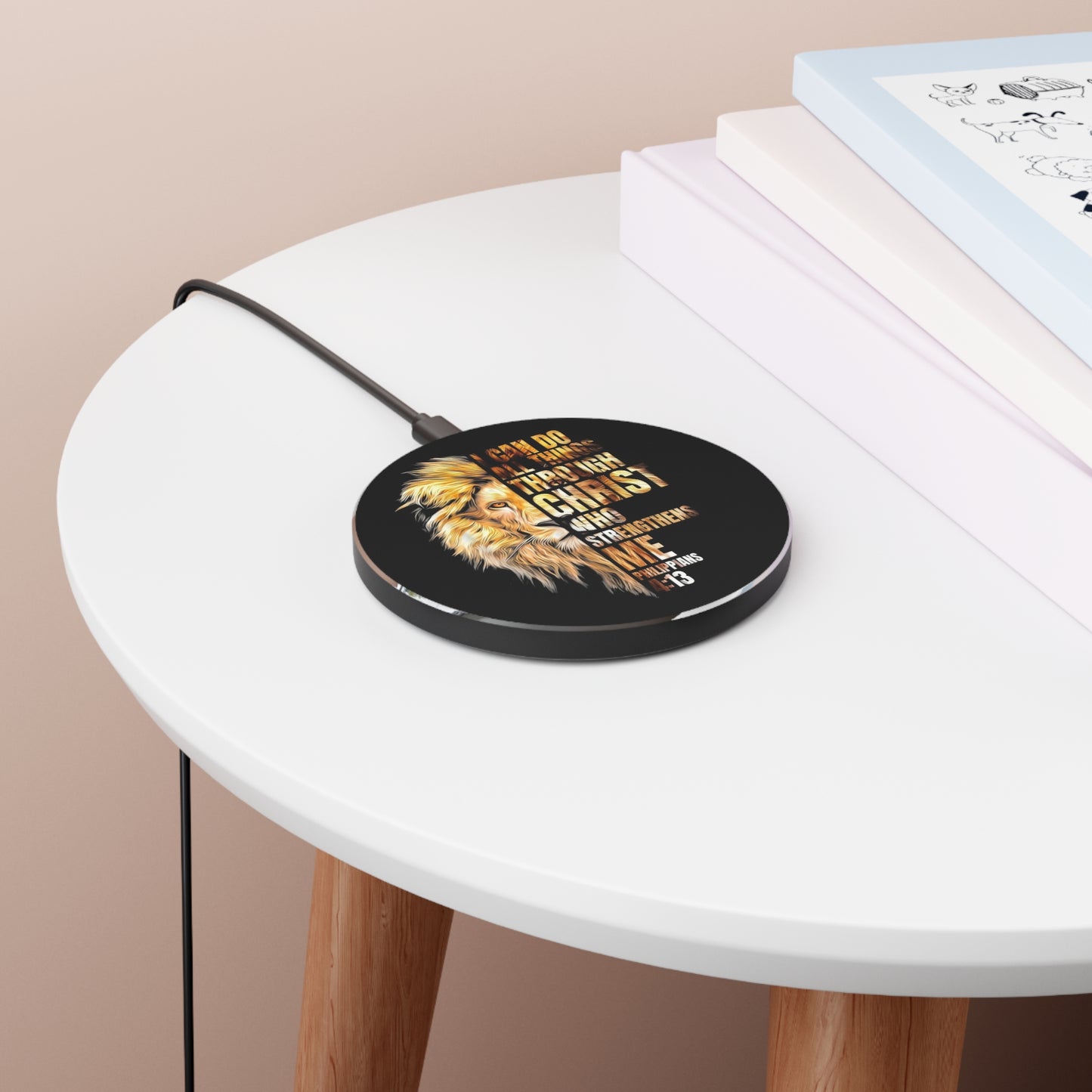 Motivational 10W Qi Certified Fast Wireless Charging Pad for iPhone & Android with USB Cable,  Inspirational Lion Design