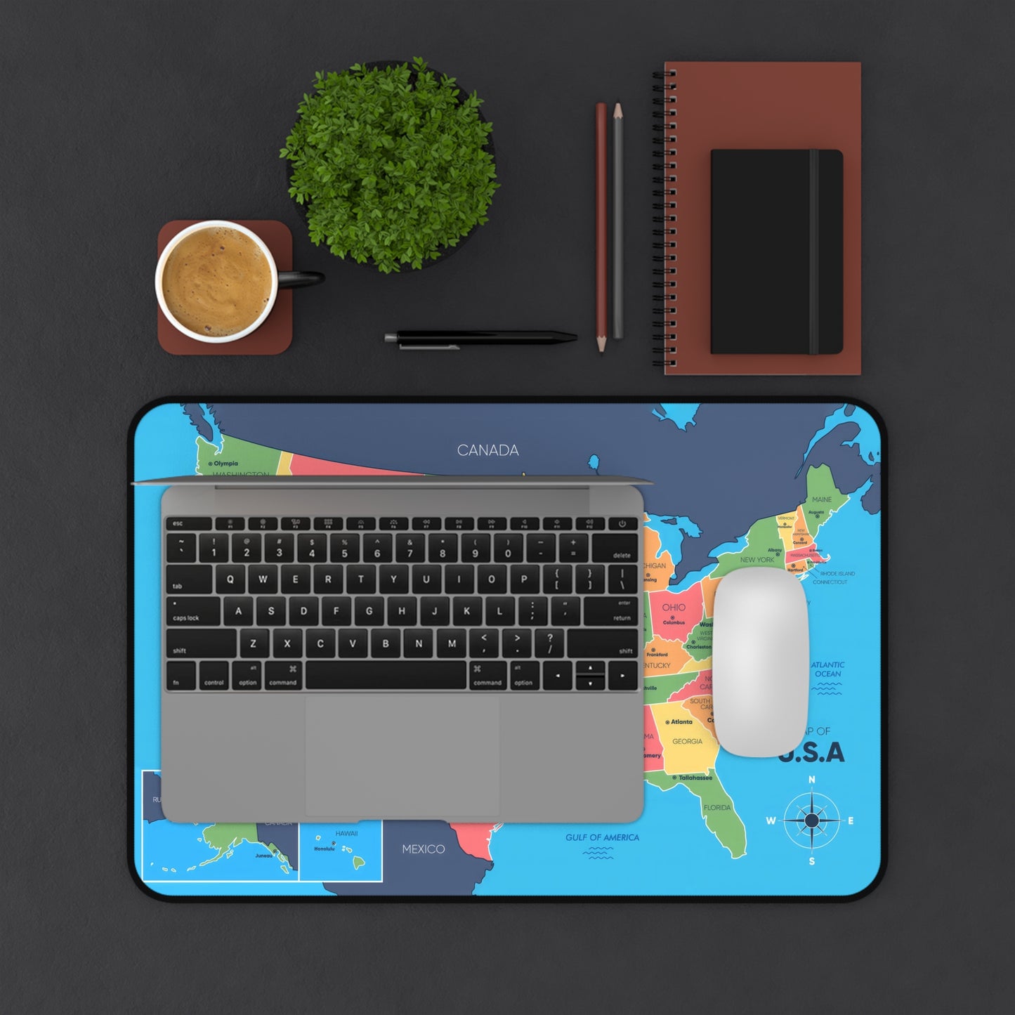 US Map States and Capitals Education Desk Mat