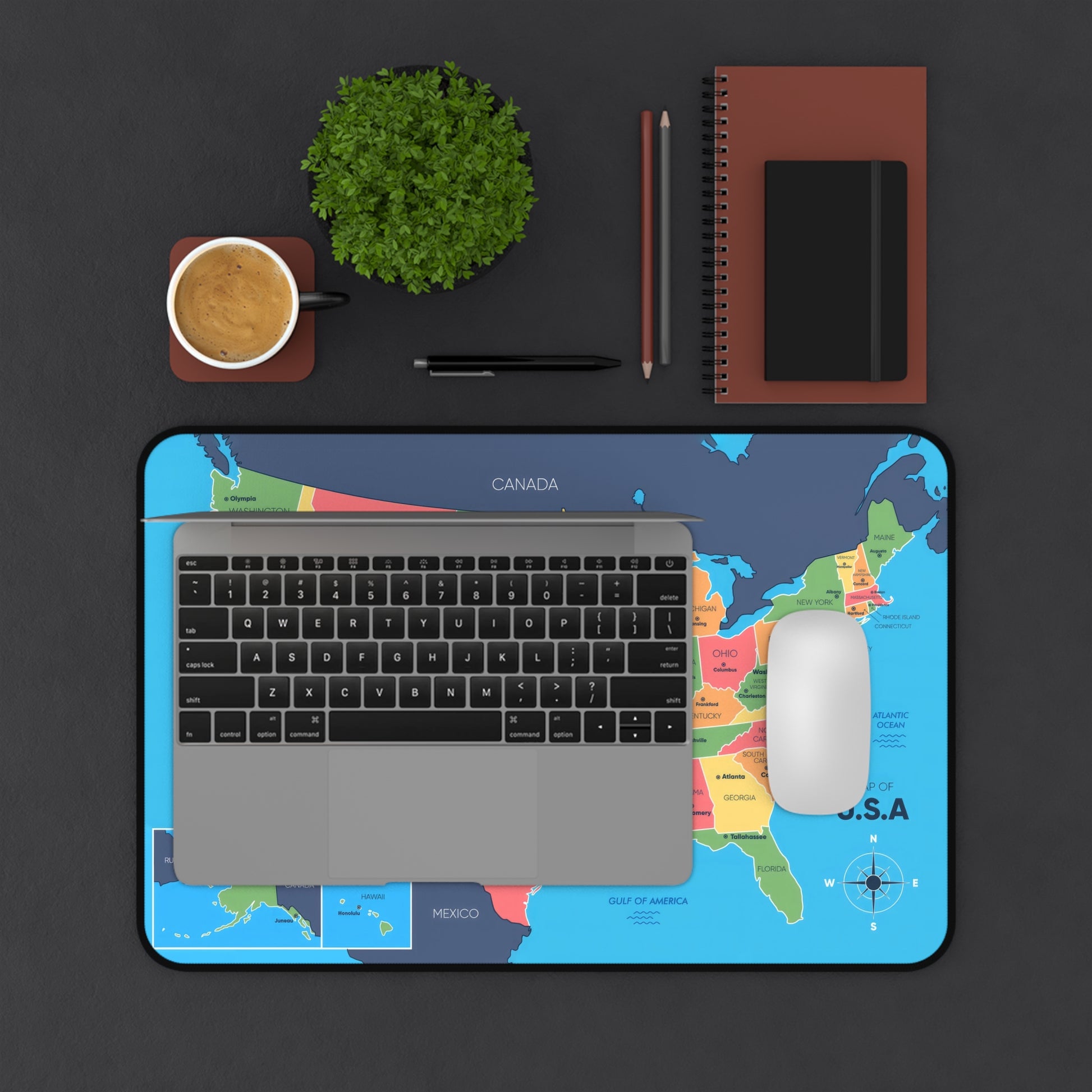 US Map States and Capitals Education Desk Mat