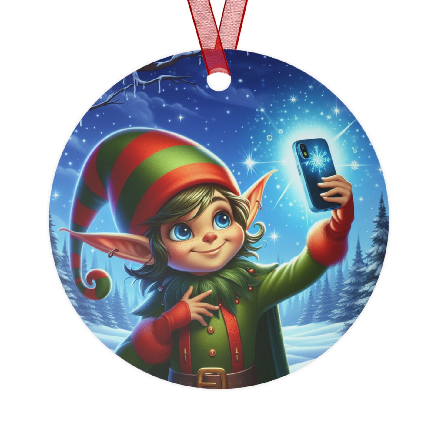 Elfie On The Selfie Metal Ornaments, 2-Side Print