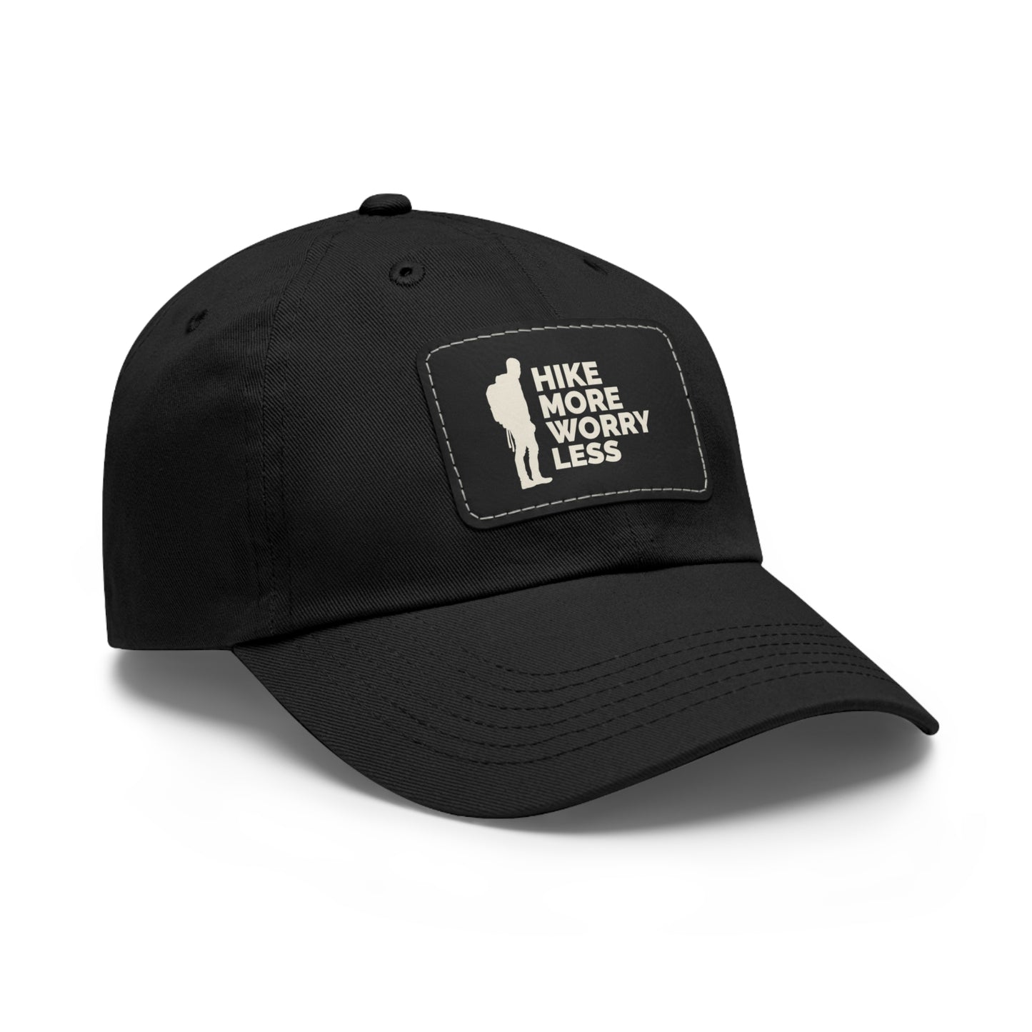 Hike More Worry Less Dad Hat with Leather Patch (Rectangle)