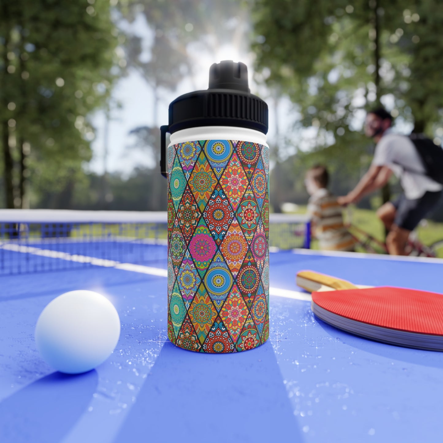 Mandala Argyle Stainless Steel Water Bottle, Sports Lid