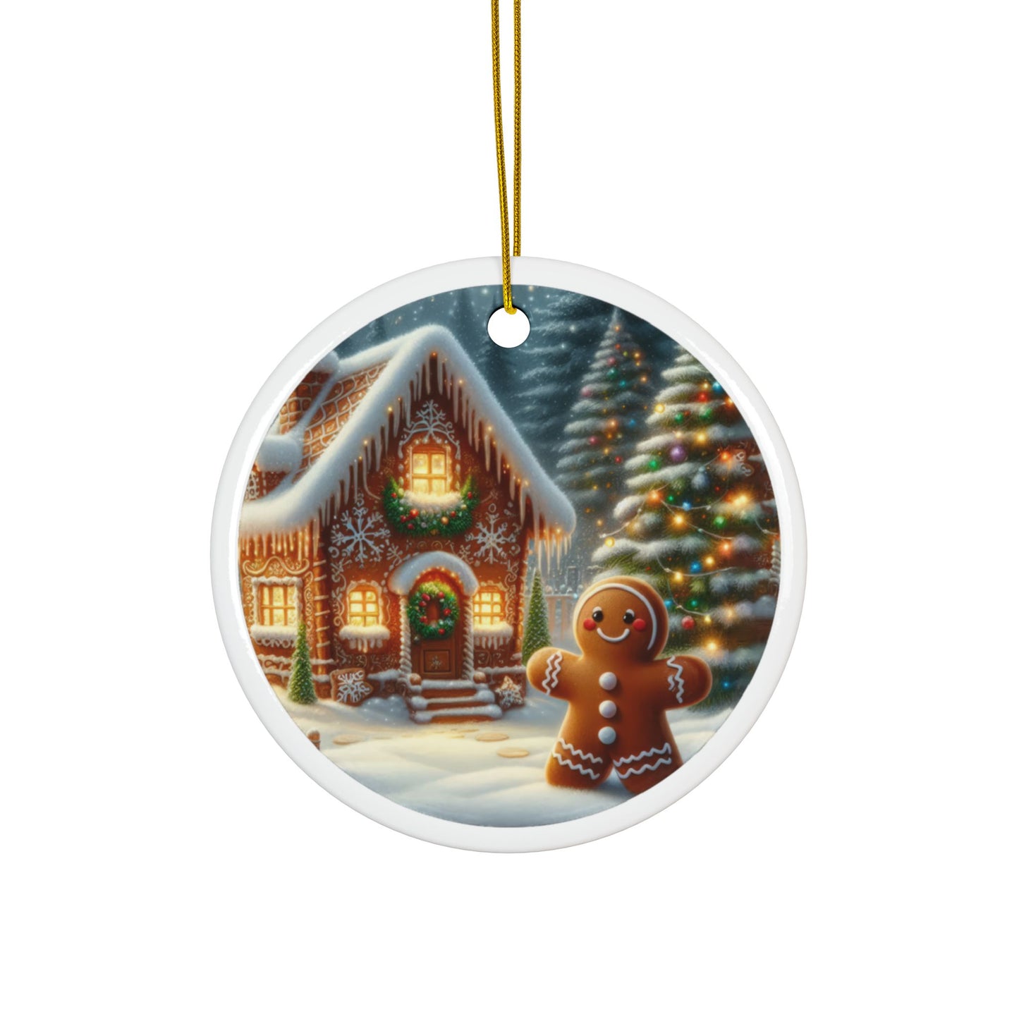 The Joyful Gingerbread Fellow Christmas Ceramic Ornaments, 2-Side Print, (1pc, 3pcs, 5pcs, 10pcs)