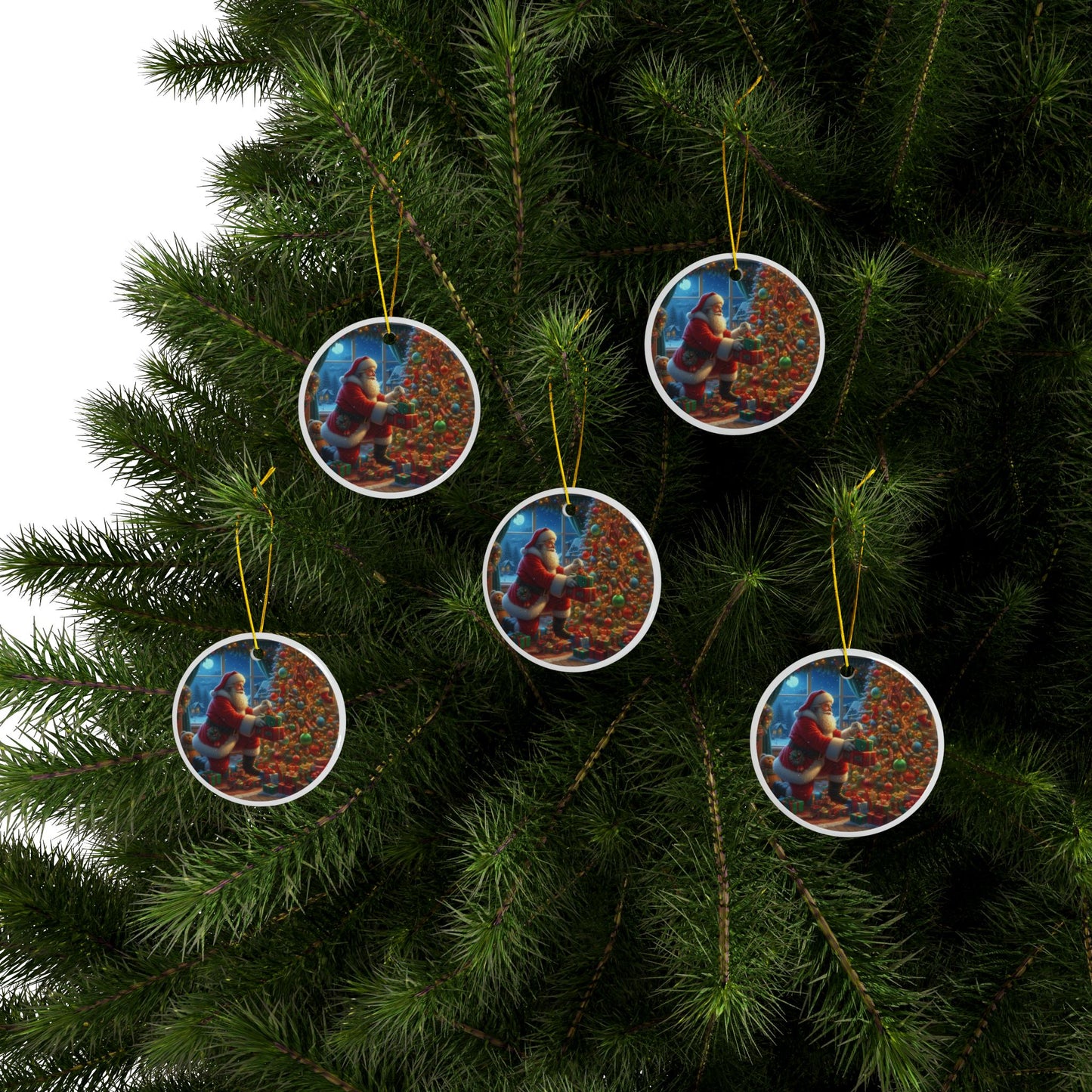 Holiday Magic: Santa's Presents Christmas Ceramic Ornaments, 2-Side Print, (1pc, 3pcs, 5pcs, 10pcs)