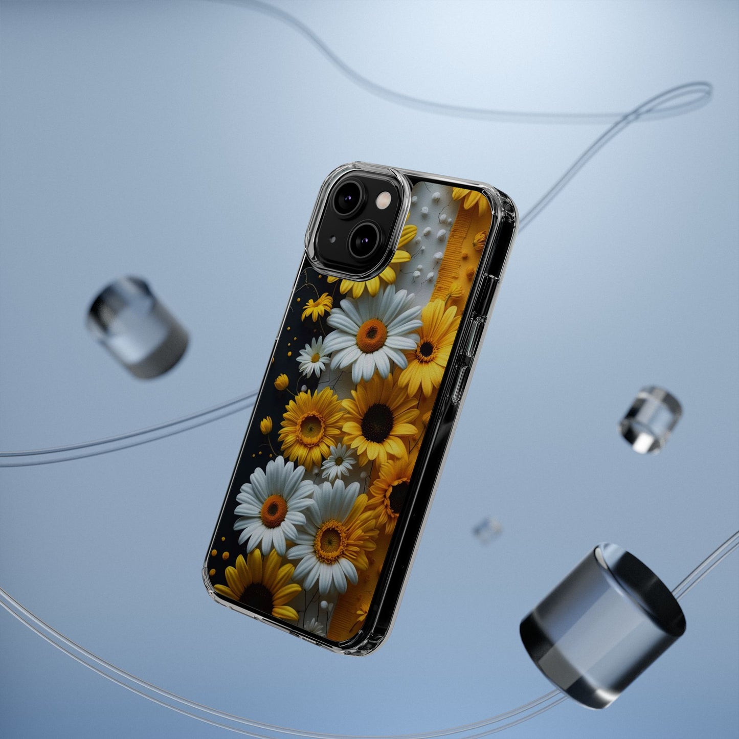 Clear Floral Phone Case - Yellow and White Daisy Pattern Colorful Spring Accessory